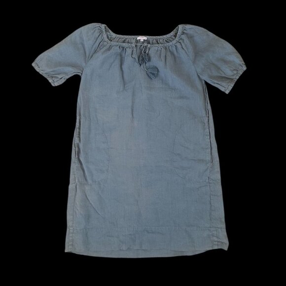 Bensimon Womens Blue 100% Linen Short-Sleeve Dress, Size 38 With Tassel Tie Neck - Picture 1 of 3